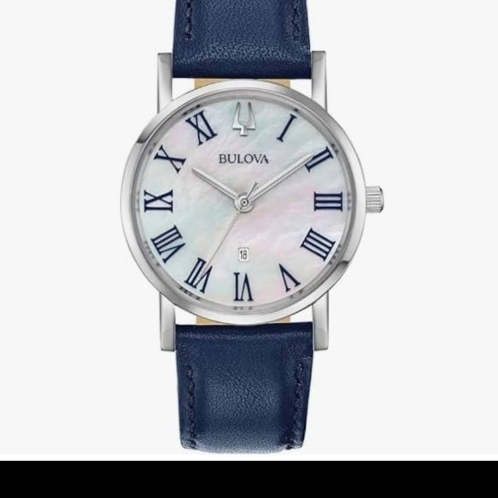 Bulova Ladies Classic Stainless Steel Watch with BLACK Leather Strap